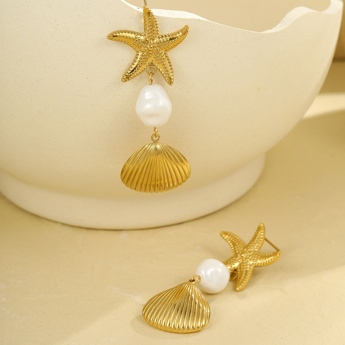 Wholesale Starfish Beach Style Stainless Steel Earrings